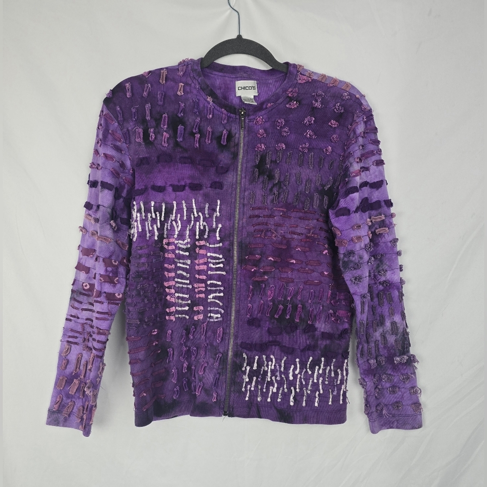 Chico's Purple Textured Ribbon-Loop Bohemian Full Zip Jacket sz 0 ( S US)